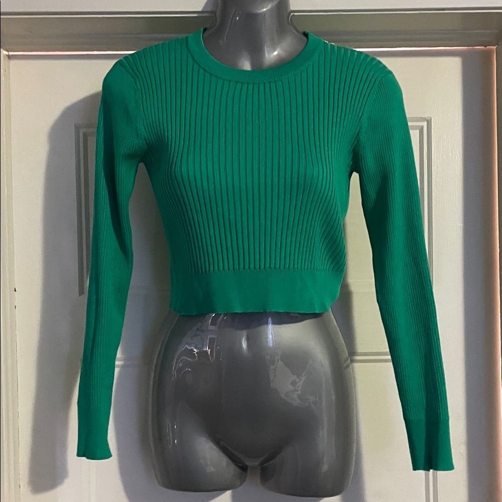 John + Jenn Green Ribbed Crop Top